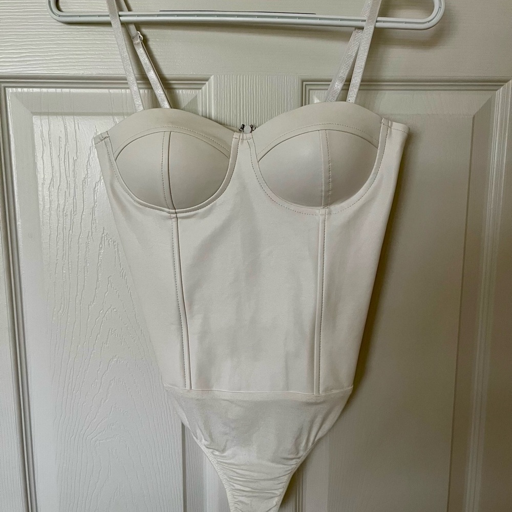 Faux-Leather Bustier Bodysuit